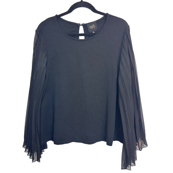 W5 Women’s XL Black Pleated Sheer Flowy Long Sleeve Elegant Top Office Dressy - Picture 3 of 5